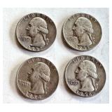 Set of 4 Washington Silver Quarters 1951 1954 1957 1958 Set of 4 Washington Silver Quarters 1951 1954 1957 1958