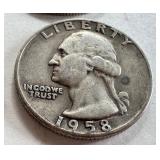 Set of 4 Washington Silver Quarters 1951 1954 1957 1958 Set of 4 Washington Silver Quarters 1951 1954 1957 1958