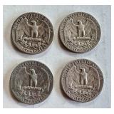 Set of 4 Washington Silver Quarters 1951 1954 1957 1958 Set of 4 Washington Silver Quarters 1951 1954 1957 1958