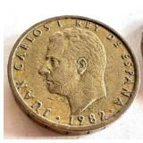 Collection of 16 Spanish Peseta Coins, Juan Carlos I, 1975-1990 Collection of 16 Spanish Peseta Coins, Juan Carlos I, 1975-1990
