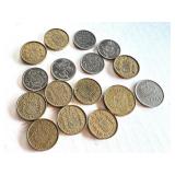 Collection of 16 Spanish Peseta Coins, Juan Carlos I, 1975-1990 Collection of 16 Spanish Peseta Coins, Juan Carlos I, 1975-1990
