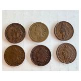 Collection of 6 Indian Head Pennies 1860-1908 Collection of 6 Indian Head Pennies 1860-1908