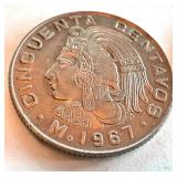 Collection of 12 Mexican Peso and Centavos Coins, Circulated Condition Collection of 12 Mexican Peso and Centavos Coins, Circulated Condition