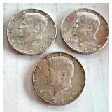 Set of 3 1964 Kennedy Half Dollar Coins, 2 D Mint Set of 3 1964 Kennedy Half Dollar Coins, 2 D Mint