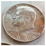 Set of 3 1964 Kennedy Half Dollar Coins, 2 D Mint Set of 3 1964 Kennedy Half Dollar Coins, 2 D Mint
