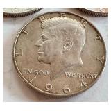 Set of 3 1964 Kennedy Half Dollar Coins, 2 D Mint Set of 3 1964 Kennedy Half Dollar Coins, 2 D Mint
