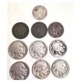 Lot of 10 Vintage US Coins - Barber Dime, Indian Head Cents, Buffalo Nickels Lot of 10 Vintage US Coins - Barber Dime, Indian Head Cents, Buffalo Nickels