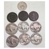 Lot of 10 Vintage US Coins - Barber Dime, Indian Head Cents, Buffalo Nickels Lot of 10 Vintage US Coins - Barber Dime, Indian Head Cents, Buffalo Nickels