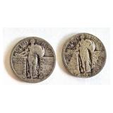 Pair of Standing Liberty Silver Quarters 1927 Circulated US Coins Pair of Standing Liberty Silver Quarters 1927 Circulated US Coins