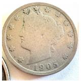 Set of 5 Circulated US Coins: 1935 Quarter, 1943 Mercury Dime, 1905 Liberty Nickel, 1900 & 1888 Indian Head Cents Set of 5 Circulated US Coins: 1935 Quarter, 1943 Mercury Dime, 1905 Liberty Nickel, 1900 & 1888 Indian Head Cents