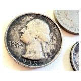 Set of 5 Circulated US Coins: 1935 Quarter, 1943 Mercury Dime, 1905 Liberty Nickel, 1900 & 1888 Indian Head Cents Set of 5 Circulated US Coins: 1935 Quarter, 1943 Mercury Dime, 1905 Liberty Nickel, 1900 & 1888 Indian Head Cents