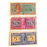 Lot of 3 US Military Payment Certificates (5c, 10c, 25c Series 521) Lot of 3 US Military Payment Certificates (5c, 10c, 25c Series 521)