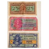 Lot of 3 US Military Payment Certificates (5c, 10c, 25c Series 521) Lot of 3 US Military Payment Certificates (5c, 10c, 25c Series 521)