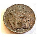 Spain 1957 25 Pesetas Francisco Franco Coin Spain 1957 25 Pesetas Francisco Franco Coin