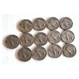 Lot of 13 Circulated Buffalo Nickels Assorted Dates Lot of 13 Circulated Buffalo Nickels Assorted Dates