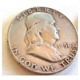 2 Circulated Franklin Half Dollars 1949 and 1951 2 Circulated Franklin Half Dollars 1949 and 1951