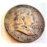 2 Circulated Franklin Half Dollars 1949 and 1951 2 Circulated Franklin Half Dollars 1949 and 1951