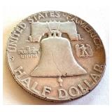 2 Circulated Franklin Half Dollars 1949 and 1951 2 Circulated Franklin Half Dollars 1949 and 1951
