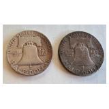 2 Circulated Franklin Half Dollars 1949 and 1951 2 Circulated Franklin Half Dollars 1949 and 1951