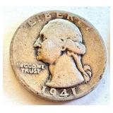 Lot of 5 Circulated Washington Silver Quarters 1941-1943 Lot of 5 Circulated Washington Silver Quarters 1941-1943