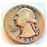 Lot of 5 Circulated Washington Silver Quarters 1941-1943 Lot of 5 Circulated Washington Silver Quarters 1941-1943