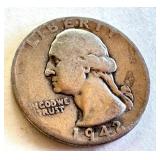Lot of 5 Circulated Washington Silver Quarters 1941-1943 Lot of 5 Circulated Washington Silver Quarters 1941-1943