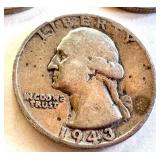Lot of 5 Circulated Washington Silver Quarters 1941-1943 Lot of 5 Circulated Washington Silver Quarters 1941-1943