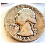 Lot of 5 Circulated Washington Silver Quarters 1941-1943 Lot of 5 Circulated Washington Silver Quarters 1941-1943