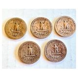 Lot of 5 Circulated Washington Silver Quarters 1941-1943 Lot of 5 Circulated Washington Silver Quarters 1941-1943
