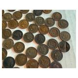 Lot of 65 Circulated Indian Head Pennies Assorted Years Lot of 65 Circulated Indian Head Pennies Assorted Years
