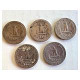 Set of 5 Washington Silver Quarters 1935 1939 1943 1952 1955 Set of 5 Washington Silver Quarters 1935 1939 1943 1952 1955
