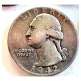Lot of 5 Washington Silver Quarters 1942 1943 1945 1964 Lot of 5 Washington Silver Quarters 1942 1943 1945 1964