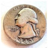 Lot of 5 Washington Silver Quarters 1942 1943 1945 1964 Lot of 5 Washington Silver Quarters 1942 1943 1945 1964