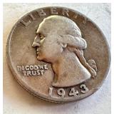 Lot of 5 Washington Silver Quarters 1942 1943 1945 1964 Lot of 5 Washington Silver Quarters 1942 1943 1945 1964