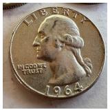 Lot of 5 Washington Silver Quarters 1942 1943 1945 1964 Lot of 5 Washington Silver Quarters 1942 1943 1945 1964