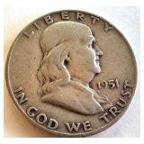 1951 Franklin Half Dollar Silver Coin 1951 Franklin Half Dollar Silver Coin