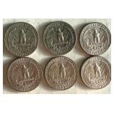 Set of 6 Washington Quarters 1957-1964 Silver Coins Set of 6 Washington Quarters 1957-1964 Silver Coins