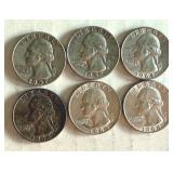 Set of 6 Washington Quarters 1957-1964 Silver Coins Set of 6 Washington Quarters 1957-1964 Silver Coins