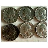 Set of 6 Washington Quarters 1957-1964 Silver Coins Set of 6 Washington Quarters 1957-1964 Silver Coins