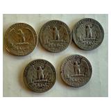 Set of 5 Washington Silver Quarters 1948, 1953, 1958, 1963, 1964 Set of 5 Washington Silver Quarters 1948, 1953, 1958, 1963, 1964