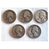 Set of 5 Washington Silver Quarters 1934-1962 Set of 5 Washington Silver Quarters 1934-1962