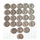 Lot of 24 Circulated Mercury Dimes Assorted Dates Lot of 24 Circulated Mercury Dimes Assorted Dates