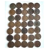 Lot of 35 Circulated Indian Head Pennies Assorted Years Lot of 35 Circulated Indian Head Pennies Assorted Years