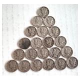 Set of 21 Circulated Mercury Dimes Assorted Dates Set of 21 Circulated Mercury Dimes Assorted Dates