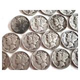 Set of 21 Circulated Mercury Dimes Assorted Dates Set of 21 Circulated Mercury Dimes Assorted Dates