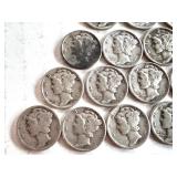 Set of 21 Circulated Mercury Dimes Assorted Dates Set of 21 Circulated Mercury Dimes Assorted Dates