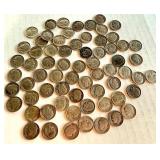 Lot of 67 Circulated Pre-1964 Roosevelt Silver Dimes Lot of 67 Circulated Pre-1964 Roosevelt Silver Dimes