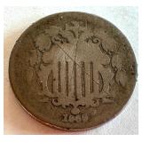 1869 Shield Nickel Five Cent Coin United States 1869 Shield Nickel Five Cent Coin United States