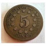 1869 Shield Nickel Five Cent Coin United States 1869 Shield Nickel Five Cent Coin United States