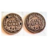 1913 and 1914 Barber Dime Set United States Silver Coins 1913 and 1914 Barber Dime Set United States Silver Coins